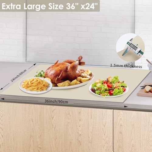 Extra Large Silicone Mat for Kitchen Counter 36" x 24" Silicone Table Mat for Resin Workbench Heat Resistant Mat Coffee Bar Mat,Beige