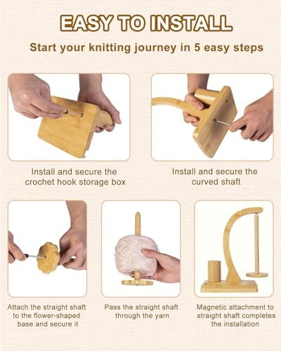 SPEENSUN Magnetic Bamboo Yarn Holder with Phone Stand, Natural