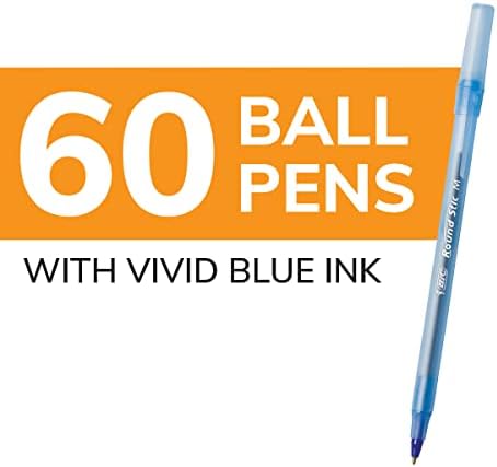 BIC Round Stic Xtra Life Ballpoint Pen with 1.0 mm Medium Point and Consistent Ink Flow in Blue Ink, 60 Count (Pack of 2)