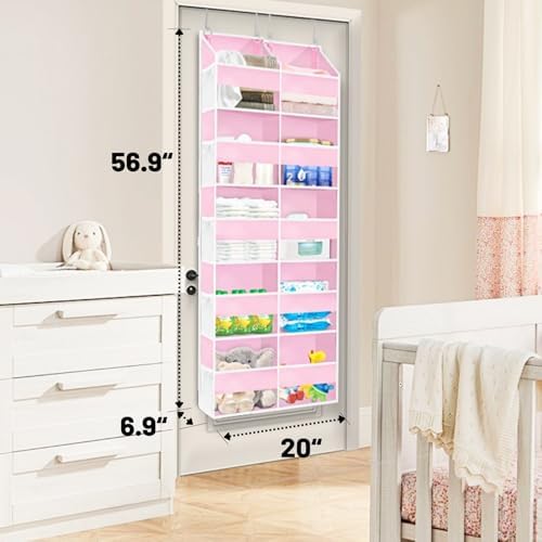Ofiray-home Pink Over The Door Organizer 5 Tiers, Extra Large Behind Door Storage of 10 Compartments, 50 lbs Weight Capacity Over The Door Storage for Closet, Diaper Organizer