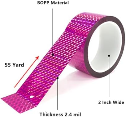 Self-Adhesive Holographic Reflective Tape Prism Tape Holographic Reflective Tape for Keep Birds Away, Craft Projects, DIY Art, Home, Daily Use (Pink, 1 Inch x 55 Yard)