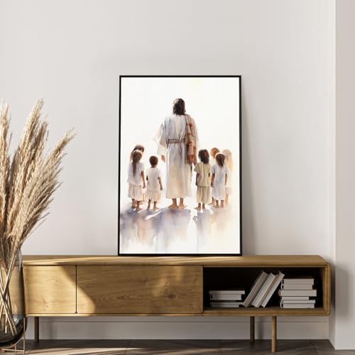 Framed Paint by Numbers Kit for Adults, Jesus with Children 8x12 Inch