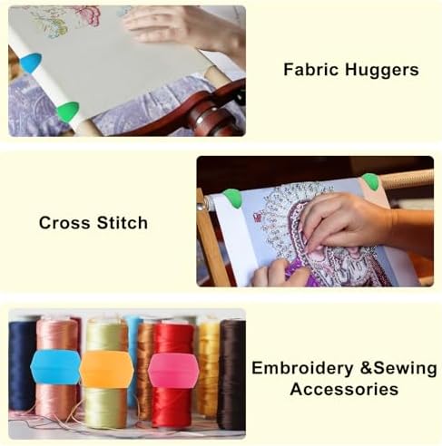 22 Pcs Fabric Huggers and Magnetic Fabric Clips for Cross Stitch, Silicone Thread Spool Huggers and Needle Minder Magnet for Embroidery and Quilting, Cross Stitch Supplies and Accessories