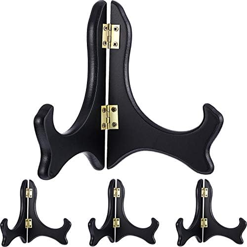 Tatuo 4 Packs Wooden Display Stand Plate Holder Easels, black, 5 Inch