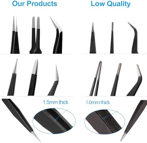 YHYZ 3PCS Precision Tweezers Set, Premium Stainless Steel Anti-Static ESD Tweezes, Suitable for Tweezers, for Craft, Electronic, Soldering, Model, Hobby, Jewelry Making Laboratory