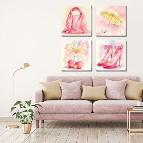 Canrichshop 4 Pack Paint by Number Beginner with Frame,Pink Adult Paint by Number Kits on Canvas, DIY Number Painting for Adults for Decor 8X 8 inch