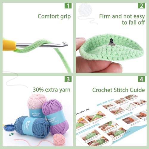 Complete Beginners Crochet Kit - Turtle Crochet Kit, All You Need in, Include Step-by-Step Video Tutorials, Easy Using Soft Yarn, Instruction, Birthday Gift for Adults, Teens