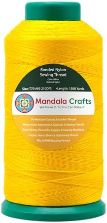 Mandala Crafts Size 69 210D T70 Yellow Bonded Nylon Thread, 1500 YDs