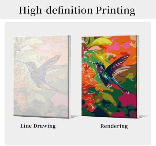 HeeBenor Framed Paint by Numbers Kit for Adults, Hummingbird Paint by Numbers Kit for Adults with Easel, DIY Flower Bird Paint by Number with Frame, Adult Paint by Number Kits Framed Canvas 8x12 Inch