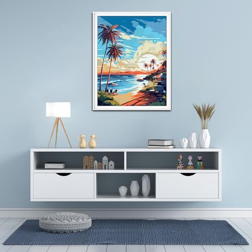 ZTOTZ Paint by Numbers kit for Adults Beach, Paint by The Numbers Beach Canvas, Seaside Landscape Acrylic Paint by Numbers kit for Adults for Decor 16x20in