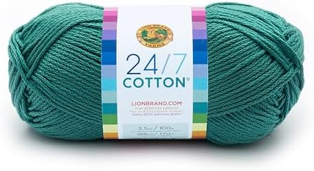Lion Brand Yarn, 24/7 Cotton Yarn, Jade, Green, 1 Pack