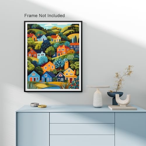 Natuyalo Mountain Paint by Number Kits for Adults - Town Landscape Paint by Numbers for Beginner, House Trees Acrylic Painting by Numbers for Home Wall Decor Gift (16x20 inch)