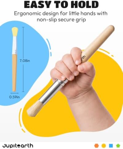 JUPITEARTH Natural Wood Handle Paint Brushes for Kids, 10-Pack