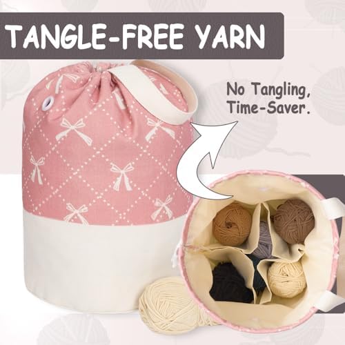 TOGETRUE Yarn Bag, Knitting Crochet Bag, Portable Yarn Storage Bags Organizer for Crocheting Project, Store Skein Ball, Short Knitting Needle (Medium, Bowknot)