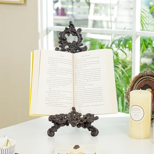 Sungmor Vintage Cast Iron Cookbook Stand, 15.5 Inches Tall Antique Brown