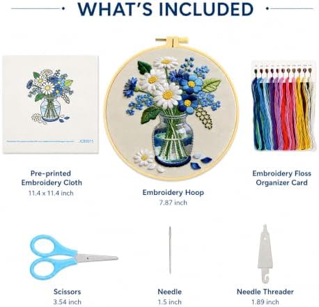 HRTHRT Embroidery Kit for Beginners, Flower DIY Craft Set with Hoop