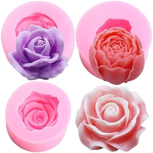4pcs Rose Flower Combo Fondant Silicone Cake Sugarcraft Molds Handmade 3D Cavity Flower Cake Resin Mold Crafting Candy Chocolate Cupcake Kitchen Baking Tools