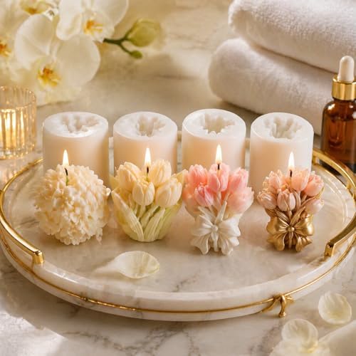 4PCS 3D Flower Bouquet Silicone Molds for Soap,Candle & Resin Crafts