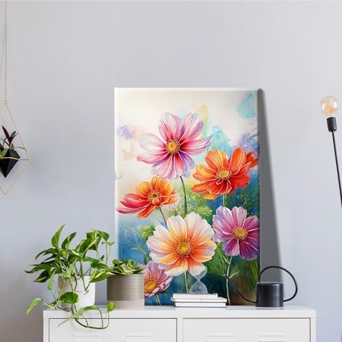 JOOZ Flowers Paint by Numbers Kit for Adults with Frame, Flower Paint by Number with Easel, DIY Floral Adult Paint by Number Kits Framed Canvas for Home Wall Decor 8 x 12 Inch