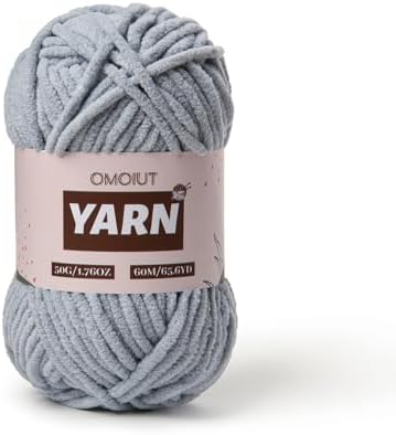 Plush Chenille Chunky Crochet Yarn - Baby Yarn for Crocheting Soft - Velvet Yarns Knitting for Blankets Crafts - Fluffy Amigurumi Yarns 50g / 65.6yd (Grayish)