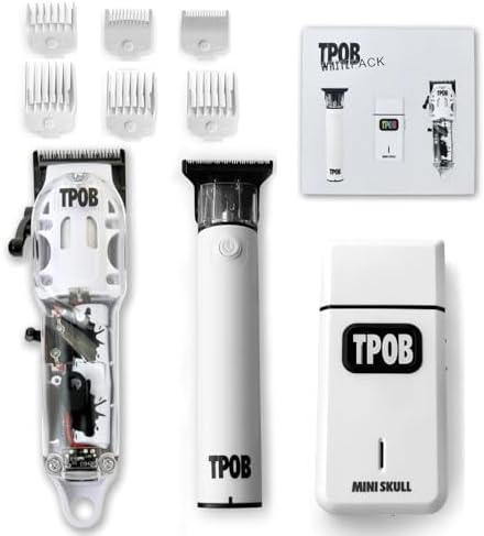 TPOB Slime 2 Barber Hair Clippers Trimmer Shaver Set for Men with Matte case and X Fade Blade (Matte White)