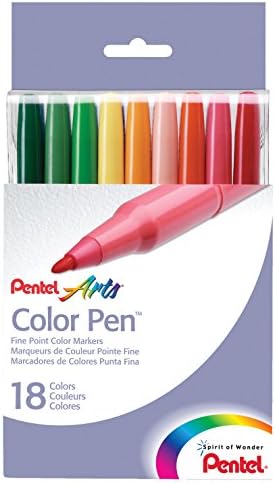Color Pen Pentel, Fine Point Color Markers, Fiber Tip, Assorted Colors, Set of 18 (S360-18) (Pack of 1, 18 Count Total)