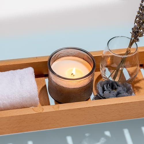 10 oz Gray Mandala Glass Candle Jars with Bamboo Lids, 9 Pack
