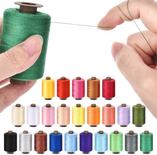 24 Pcs Sewing Thread Kit, 1000 Yards Each Spool 402 Polyester Thread with Sewing Needle & Threader, Sewing Threads for Sewing Machine, Hand Stitching, Embroidery