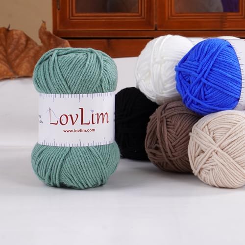 Yarn Pack, 6 skeins of 50g Each, Soft Cotton Yarn for Crochet and Knitting, Craft DK Amigurumi Yarn (Six Green Sage)