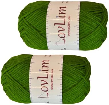 Yarn Pack, 2 skeins of 50g Each, Soft Cotton Yarn for Crochet and Knitting, Craft DK Amigurumi Yarn (Basil Green)