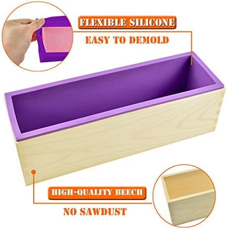 Artcome Loaf Soap Making Cutting Mold Kit Multi-Function Adjustable Wood Soap Mold Set - Rectangular Silicone Mold Set with Stainless Steel Wavy & Straight Cutter