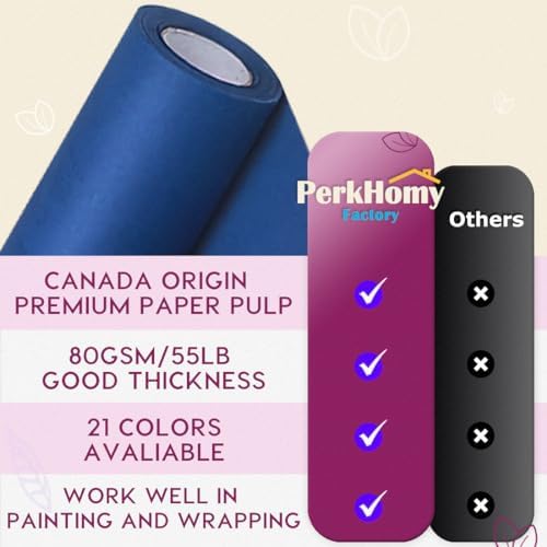 PerkHomy 48" x 2,400" (200') Blue Kraft Paper Roll for Craft Bulletin Board Paper Art Table Covering Crafting Gift Wrapping Bouquet Packing Parcel 80GSM 55LB (Blue, 48" x 200')