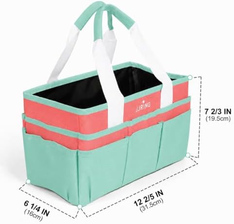 JJRING Craft Organizer Tote Bag Art Storage Caddy Green and Orange | With Multiple Pockets For Sewing, Scrapbooking, School, Medical, And Office Supplies