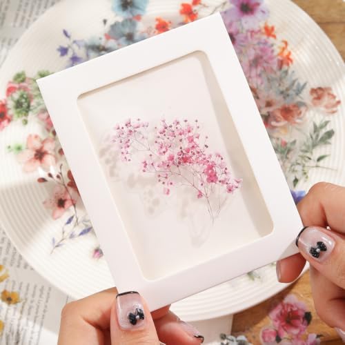 50PCS Transparent Natural Flower Stickers for Scrapbook Supplies | PET Pressed Flower Stickers for Scrapbooking, DIY Craft, Journal, Water Bottle, Laptop, Card Making