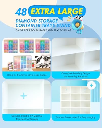 forever young 48PCS Extra Large Diamond Art Storage Containers Trays＆Stand