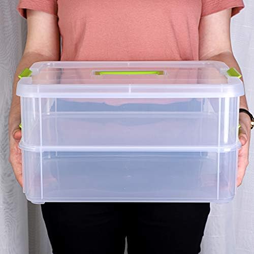 JUXYES 2-Tiers Plastic Stack Carry Storage Containers Box wih Handle Lids