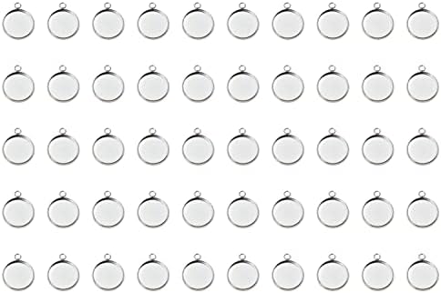 Shapenty Stainless Steel Round Bezel Blanks Pendant Trays for Earrings Bracelet Necklace Keychain DIY Craft Resin Glass Cabochon Jewelry Making Projects Christmas Gift Hanging Charms, 50PCS (12mm)