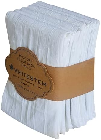 Flour Sack Towels | Tea Towel for Crafts | Kitchen | Dish | Cotton Blank Towel for Embroidery | Baking Bread Proofing Linen Cover | Super Absorbent Quick Dry | 6 Pack 18"x28" White