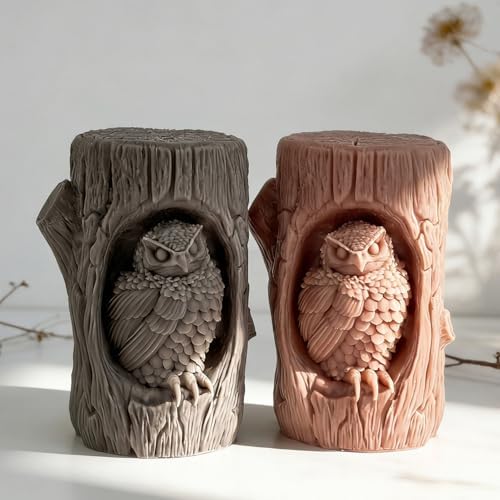 Konrisa Candle Making Molds,Tree Stump Owl Silicone Candle Molds for Resin Candle Soap,Epoxy Resin Casting Molds, DIY Cylinder Candle