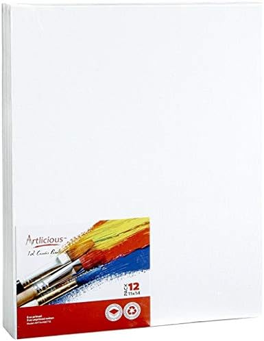 Artlicious Canvases for Painting - Pack of 12, 11 x 14 Inch Blank White Canvas Boards - 100% Cotton Art Panels for Oil, Acrylic & Watercolor Paint