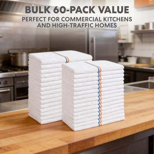 SIMPLI-Magic Terry Bar Mop Towels - 60 Pack, 15 x 18 Inch Cotton Kitchen Cleaning Towels, Highly Absorbent & Reusable for Kitchen, Bar & Commercial Use
