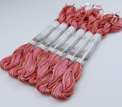 KCS Big skeins of 25 Meters Size 25 Color Variegated Cross Stitch Stranded Threads,6 skeins,4190