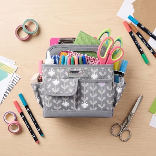 Everything Mary Desktop Tote Organizer – Purple & Grey Floral Craft Caddy – Storage Bag for Art Supplies, Sewing, Scrapbooking & DIY Tools – Portable Craft Organization