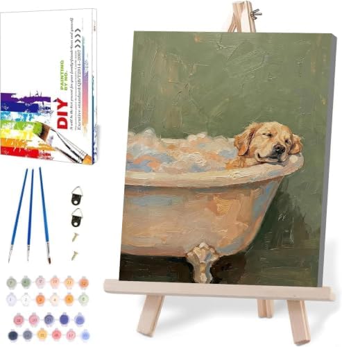 WUDWL Paint by Numbers Kit for Adults Framed Canvas, with Wooden Easel