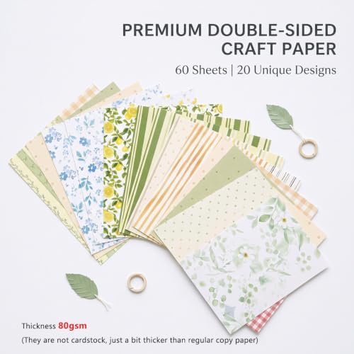 60 Sheets Scrapbook Paper, 5.5x8.3in Double Sided Floral Decoupage Paper for DIY Scrapbooking Supplies Junk Journaling Cards Making Collage DIY Craft Gifts