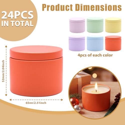 24-Pack 4oz Candle Tins with Lids, Metal Candle Jars for Candle Making, Empty Containers Vessels Bulk for Small Business & Beginners DIY Storage -Multicolor