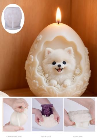 Konrisa Egg Shape Candle Molds, Cute Pomeranian Dog Resin Casting Molds DIY Craft Ornament, Handmade Aromatherapy Candle Making Molds for Resin