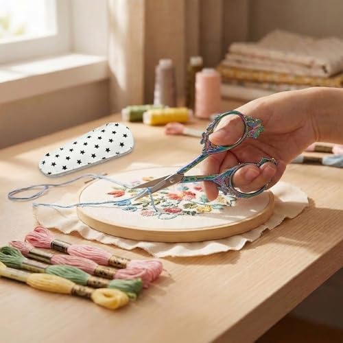 Crochet Scissors with Cover – Rainbow Vintage Small Embroidery Scissors, Sharp Butterfly Craft Scissors for Yarn Thread Sewing Needlework, Pretty Gift for Crocheter Quilter, 4.6 Inch