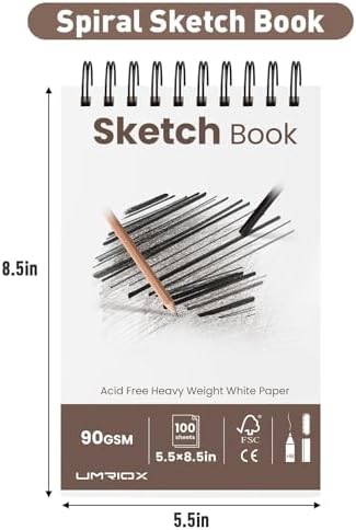 Umriox Sketch Pads for Drawing, 5.5" x 8.5" Small Sketchbook, 3-Pack | Acid-Free Drawing Paper, 100 Sheets Each Pad, Spiral Bound, Portable Art Supplies for Kids, Beginners, Travel & Projects