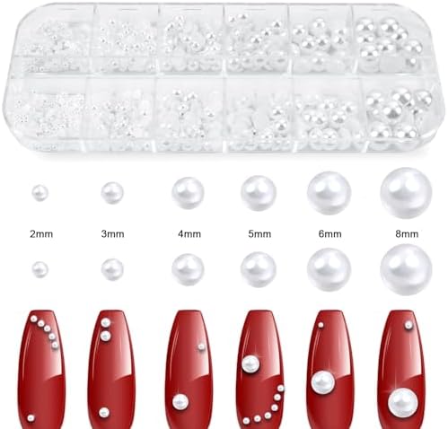 Canvalite Flatback Nail Pearls for Crafting, Multiple Sizes Half Pearls with 5Pcs B7000 Jewelry Glues & Picker Tools Bedazzling Bead for DIY Crafts Clothing Tumblers Shoes Decors Nail Art